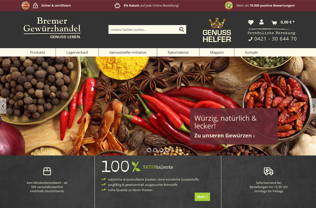 Shopware Enterprise Onlineshop for B2B and B2C: The Bremer Gewürzhandel